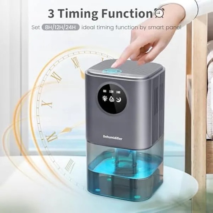 Dezumidificator portabil 1700ml, timer, lumina LED, 14x14x25.7cm