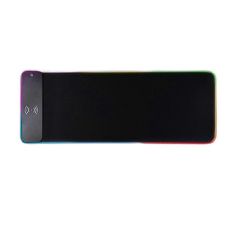 Mousepad gaming cu incarcare wireless 15W, LED, 800x300mm, negru