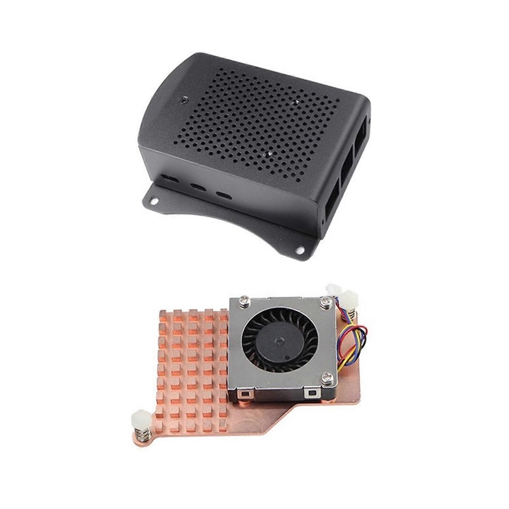 Carcasa aluminiu pentru RPI5 cu ventilator PWM si radiator optional, argintiu, dimensiuni mixte