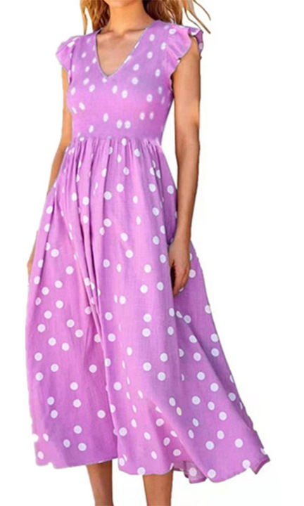 Rochie dama casual buline alb mov poliester