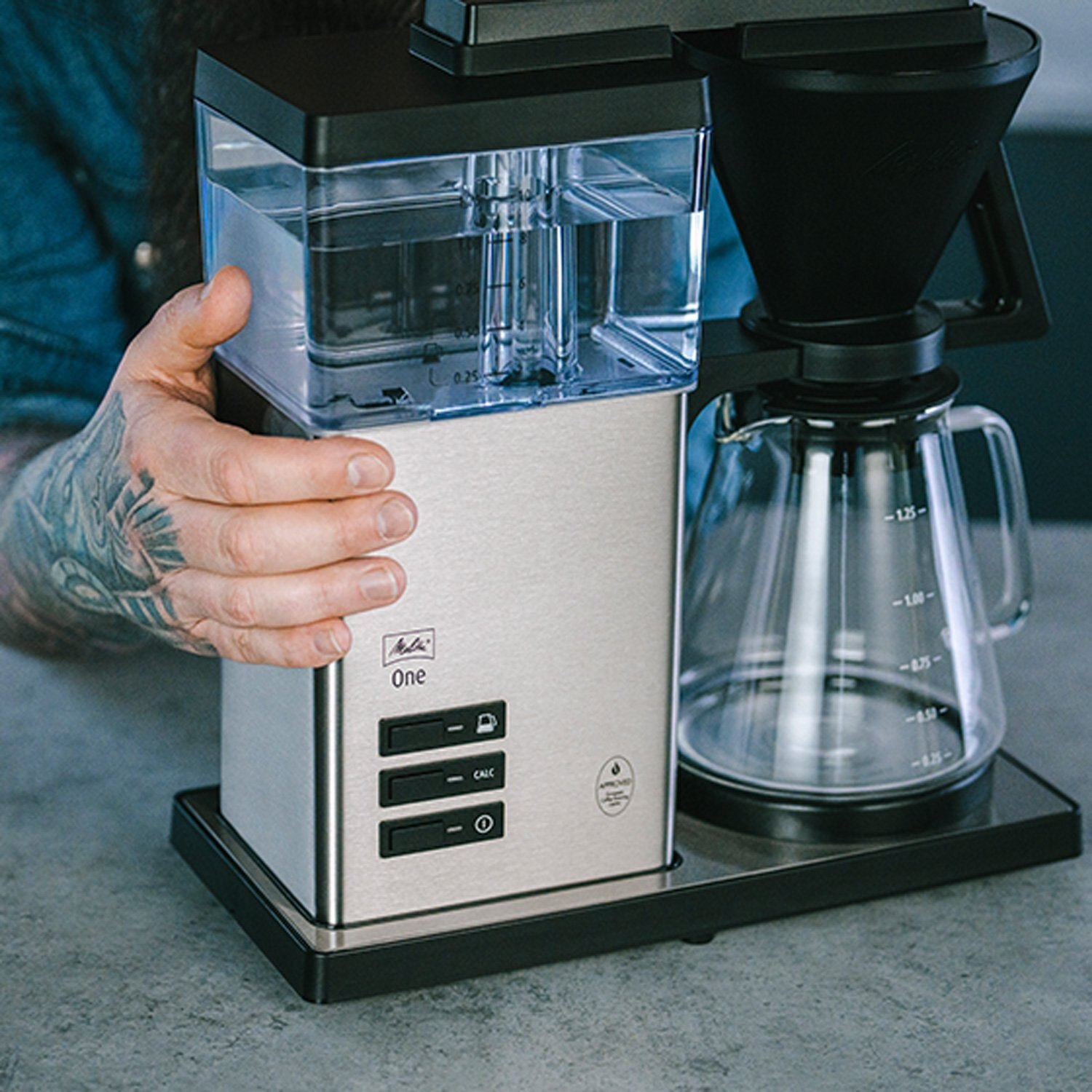 Filtru de cafea cu finisaj din otel inoxidabil, capacitate de 10 cesti