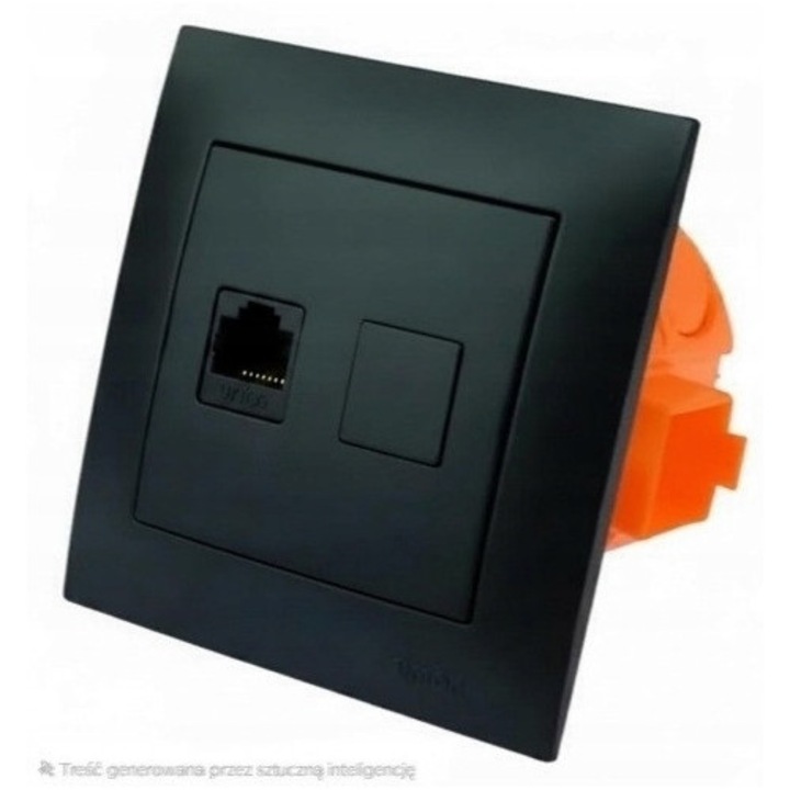 Priza de retea RJ45 Cat.6 Kontakt Simon 54, modul simplu, negru mat, 7VGMARH8EUJ
