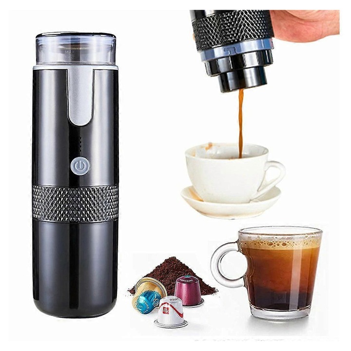 Cafetiera portabila electrica, neagra, 7.5x24.5cm, 160ml, reincarcabila