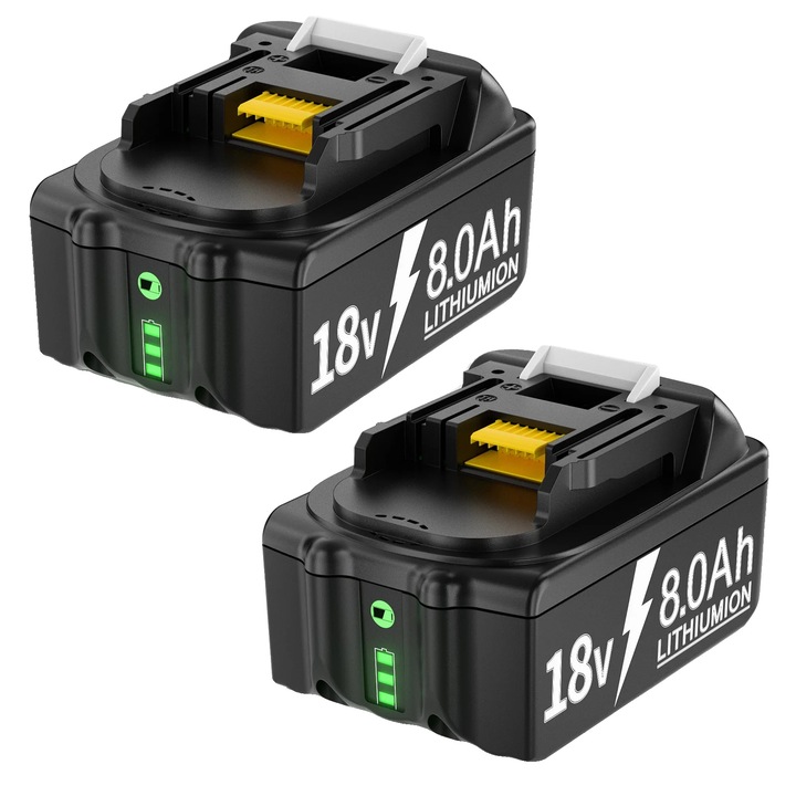 Set 2 baterii 18V 8000mAh Li-Ion, protectie integrata, compatibil multicolor