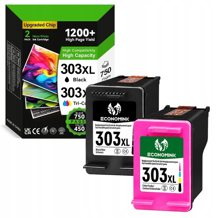 Economink 303 XL tintapatron készlet, fekete és színes, 2 db