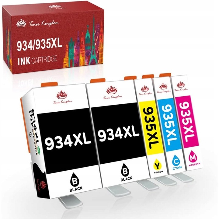 Toner Kingdom 934XL 935XL tintapatron készlet, 5 db, fekete és színes, HP Officejet Pro kompatibilis, multipack