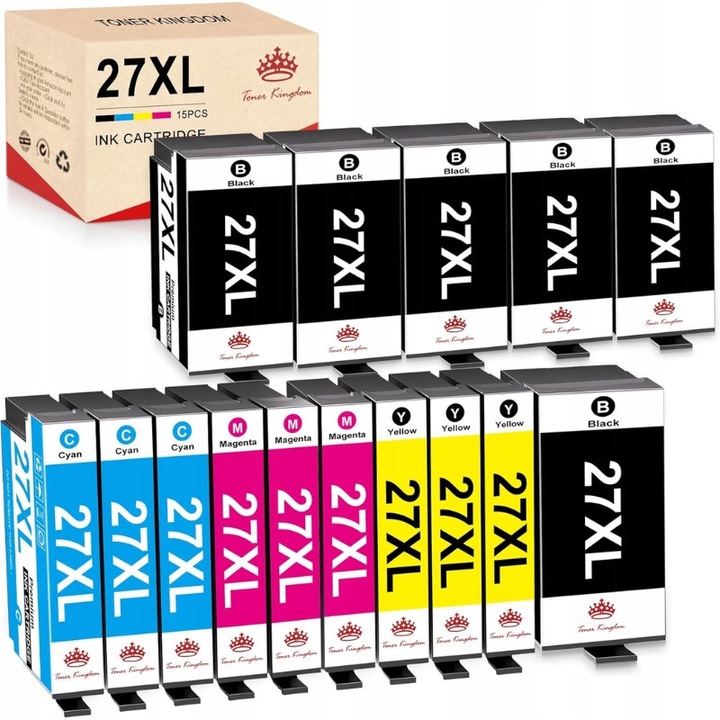 15 db kompatibilis Toner Kingdom 27XL patron készlet, fekete cián magenta sárga, Epson WorkForce készülékhez