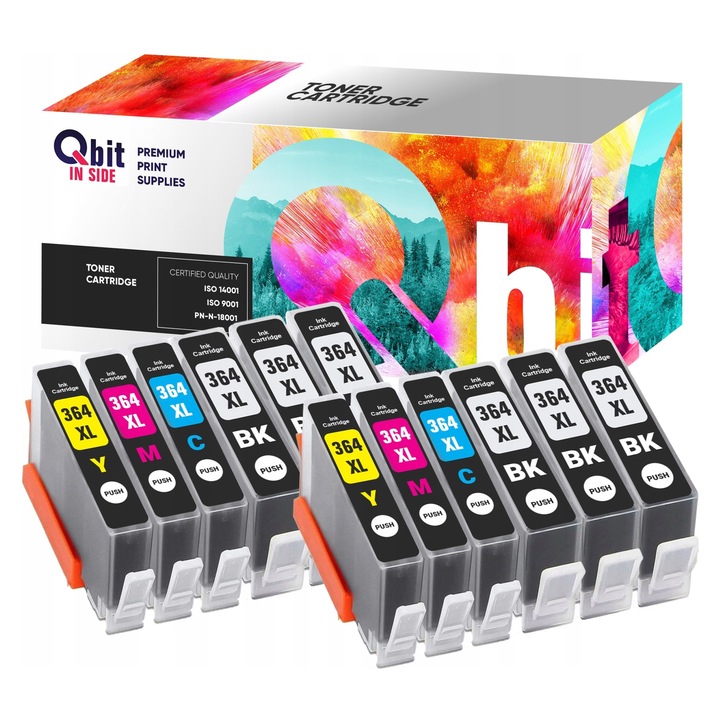 QBIT 364 XL tintapatron készlet, 12 db, fekete és színes, 25ml/15ml, többszínű