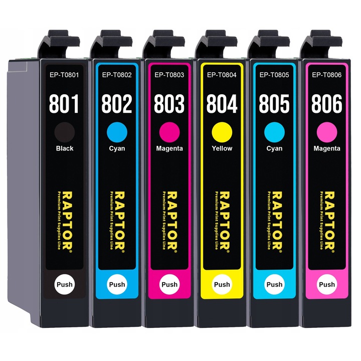 Raptor T0801-T0806 CMYK világos cián világos magenta 14ml tintapatron készlet, 6 db