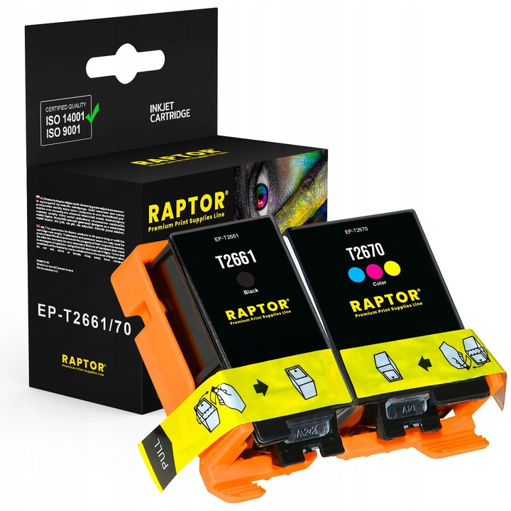 Raptor T2661 T2670 CMYK tintapatron készlet, fekete 13,4ml, 12,6ml