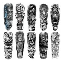 Tatuaje temporare, OIMG®, set 10 foi, impermeabile, durabile, cu model, Netoxice, pentru brate sau picioare si corp, 480*170mm, Negru