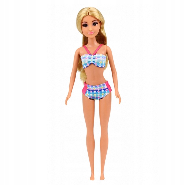 Papusa Lean Toys Anlily Collection 88DCAAN5, cu bazin si tobogan si accesorii de plaja (palma, papuci, bautura, inghetata), multicolor, 30 cm