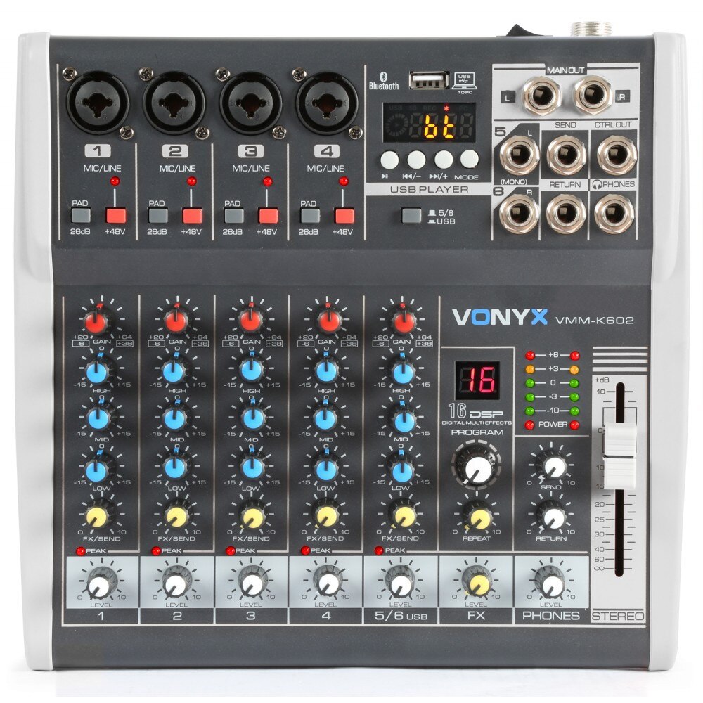 Mixer analog pasiv 6x canale Bluetooth USB DSP