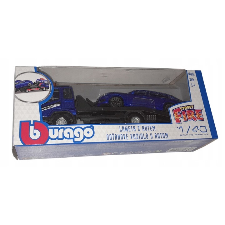 Bburago Autószállító tréler kék autóval 1:43
