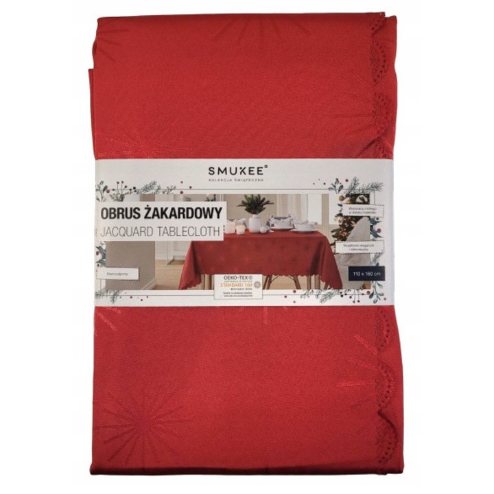 Smukee jacquard piros asztalterítő 110x160cm vízálló dekoratív
