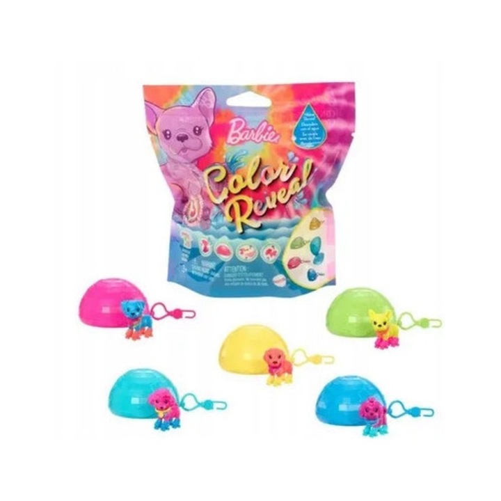 Jucarie surpriza Barbie Color Reveal Pets, set 3 piese, multicolor, 6.5x4.5x4.5cm