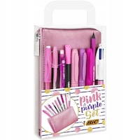 Set instrumente de scris BIC 9 piese roz metalic etui