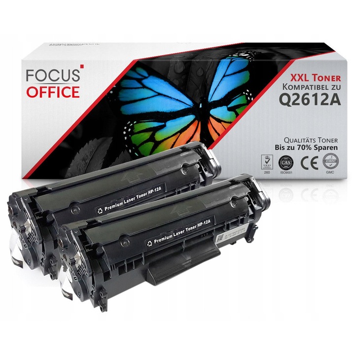 2 db Focus Office 12A XL toner készlet, fekete, 3000 oldal, kompatibilis HP LaserJet