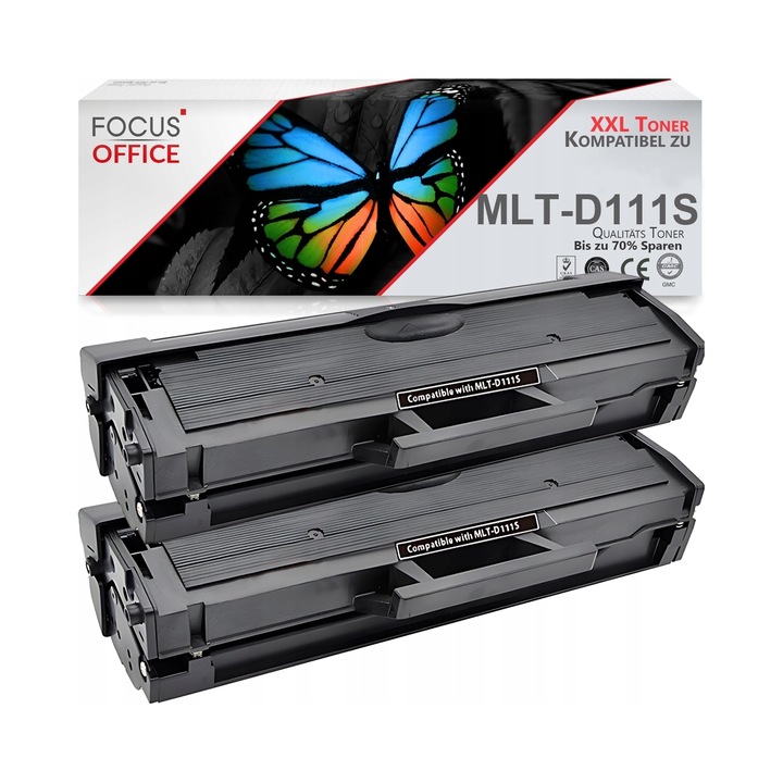 2 db Focus Office D111S XL toner készlet, fekete, kompatibilis Samsung M2020 M2022 M2070, 1500 oldal
