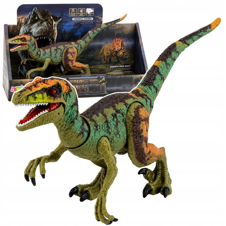 Фигурка Велосираптор Lean Toys, звуци, подвижни крака, 35.5x18x7см