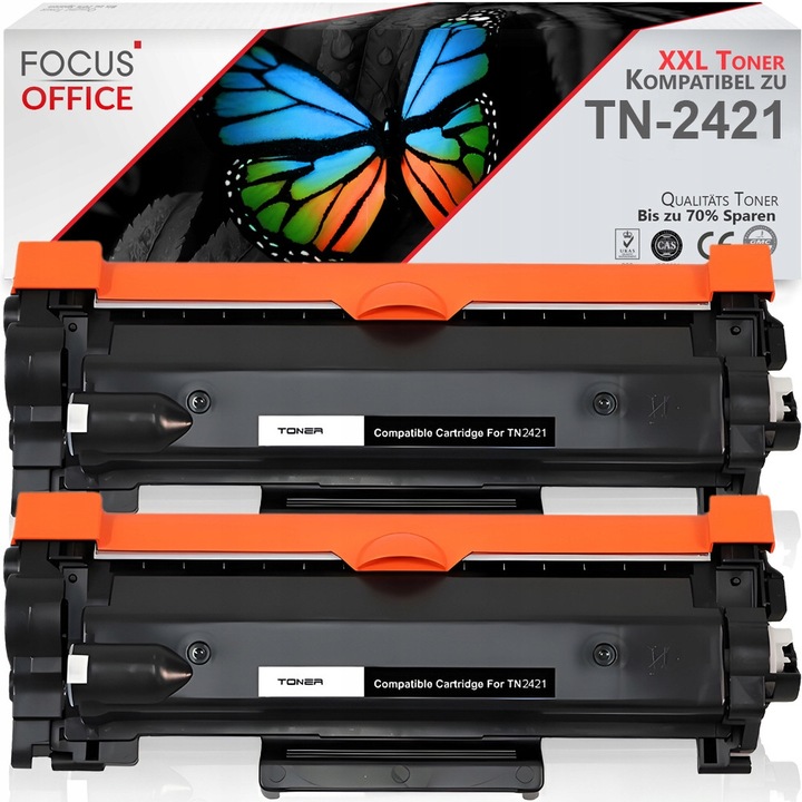 Set 2 Tonere Focus Office TN-2421, fekete, 6000 oldal, XL