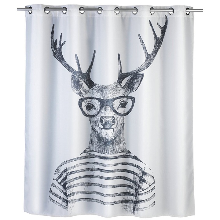 Draperie dus Wenko Mr Deer, 180x200 cm, Material textil, Alb