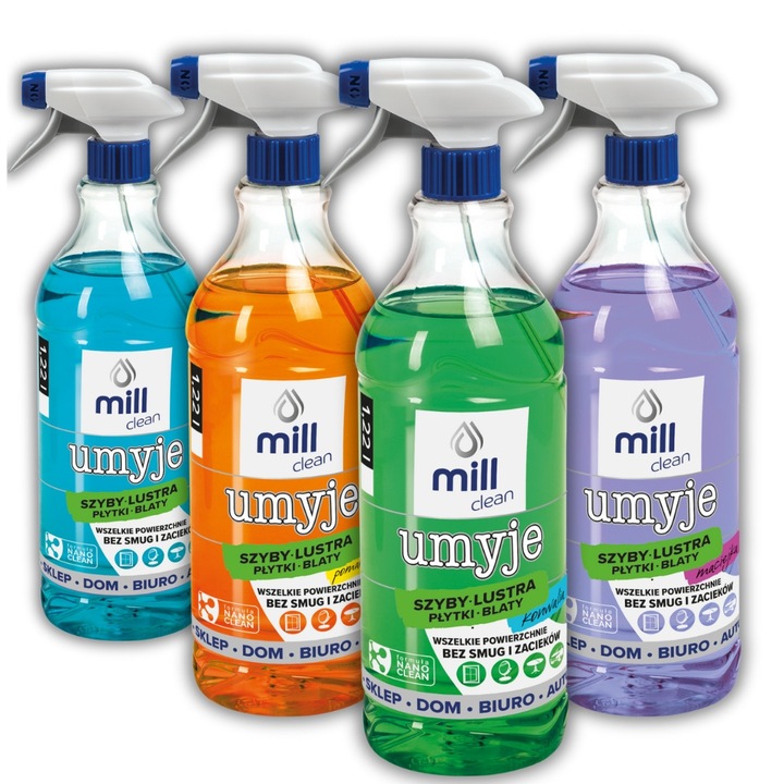 Solutie curatat geamuri Mill Clean set 4 buc portocaliu lavanda crin 1,22L