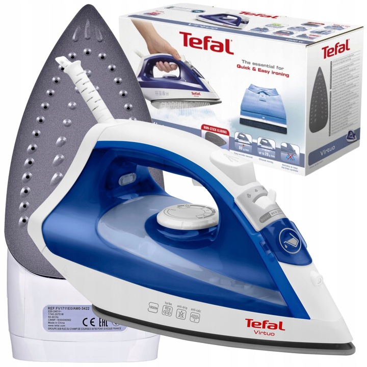 Fier de calcat cu aburi Tefal FV1711, ceramic, albastru, 1800W, 16x32x18cm