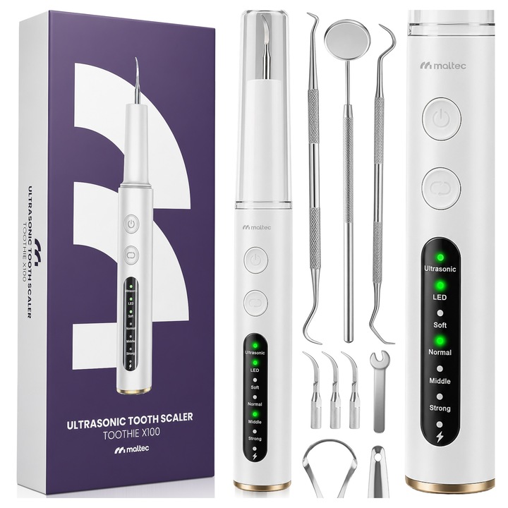 Ултразвуков скалер за зъби MalTec Toothie X100, 4 режима, LED, IPX7, 22см
