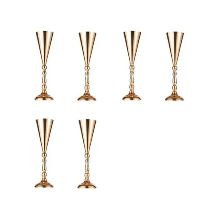 Set 6 suporturi metalice flori artificiale, decor nunta, argintiu, dimensiuni variate