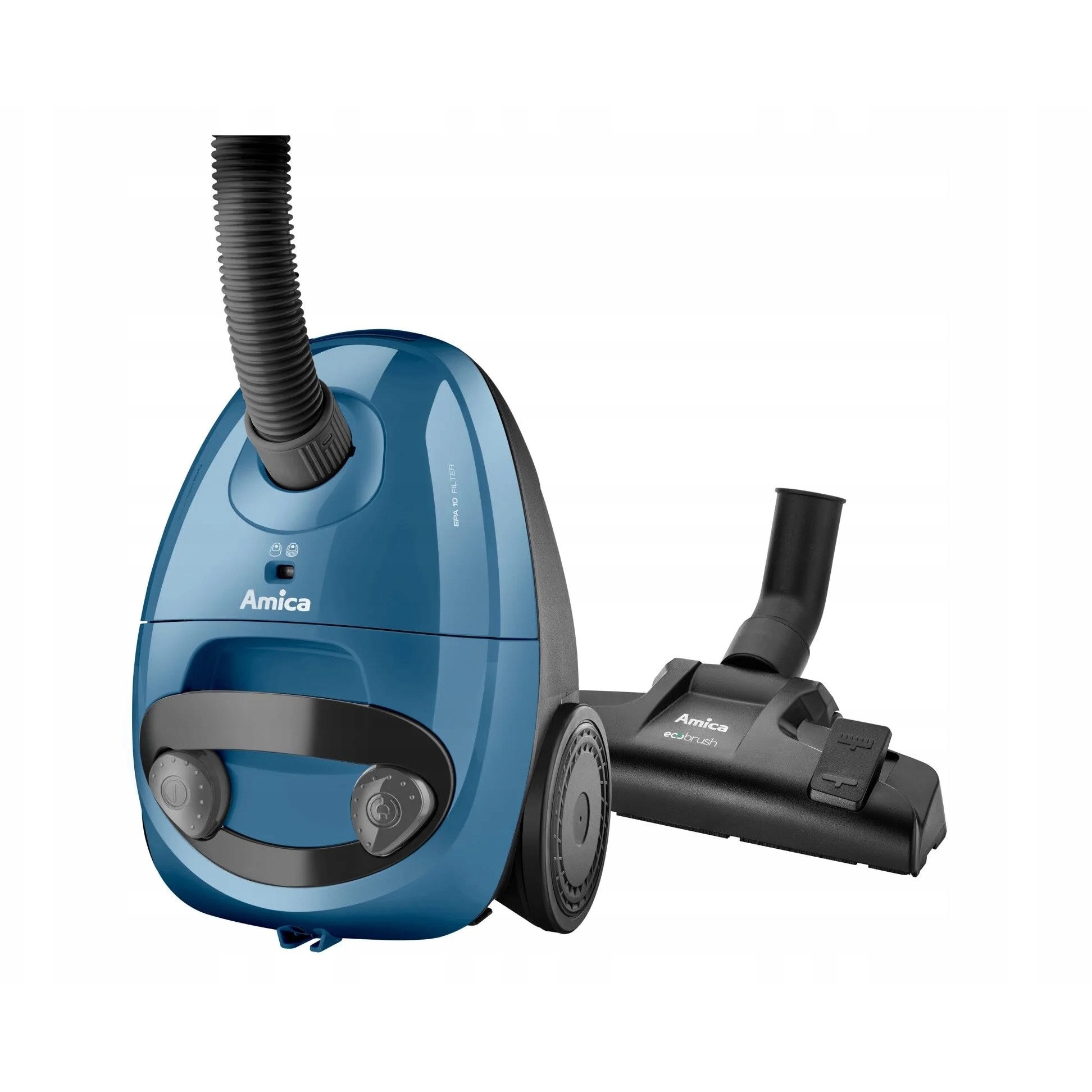Aspirator cu sac Amica VM 1036, 850W, filtru EPA, reglare putere, sistem parcare verticala si orizontala, culoare alba