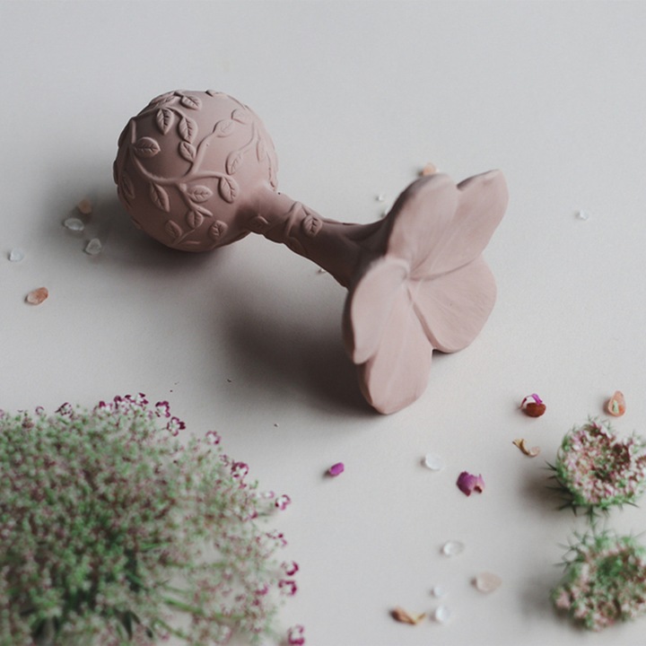 Играчка за зъби Natruba Plumeria от естествен каучук, розова, 0+ месеца