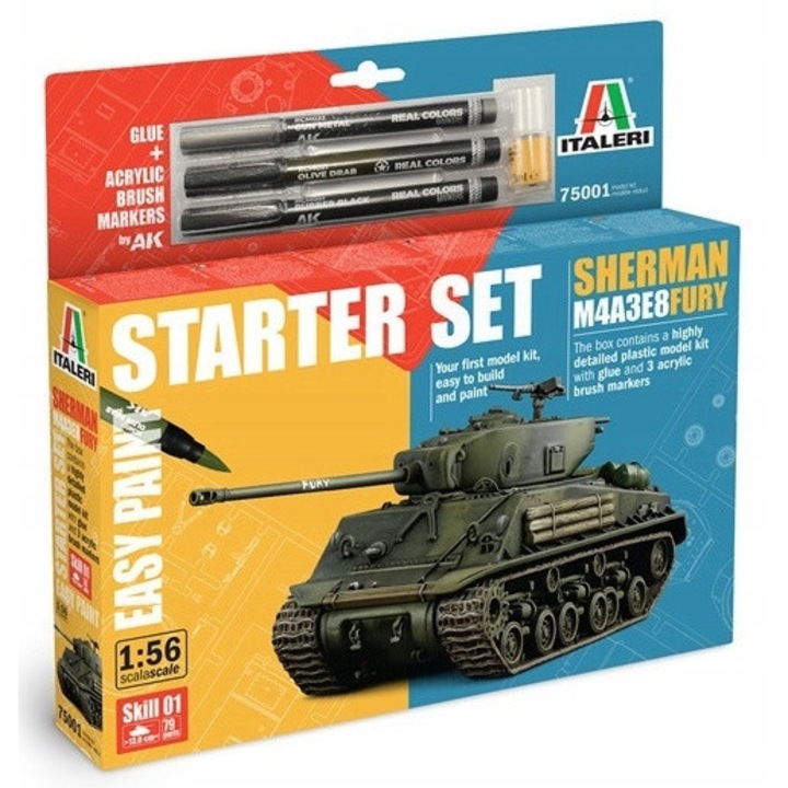 Kezdő makett készlet M4A3E8 Sherman Italeri 1:56, 13cm, többszínű, 29x19x4.5cm