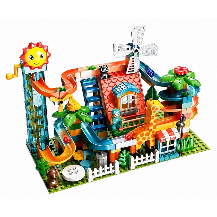 Set constructie Bounn 255 piese, tobogan, mecanism electric, multicolor