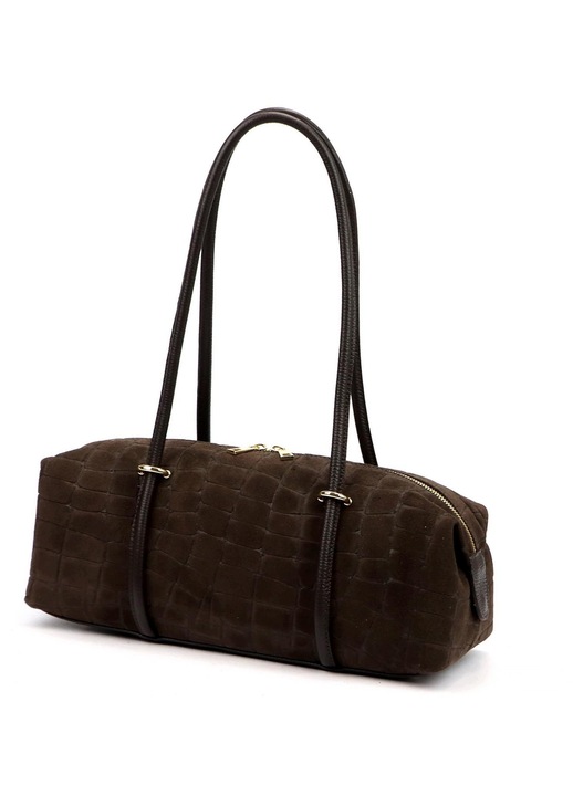 Geanta dama Vera Pelle Luka Croco piele intoarsa maro inchis 15x15x39cm