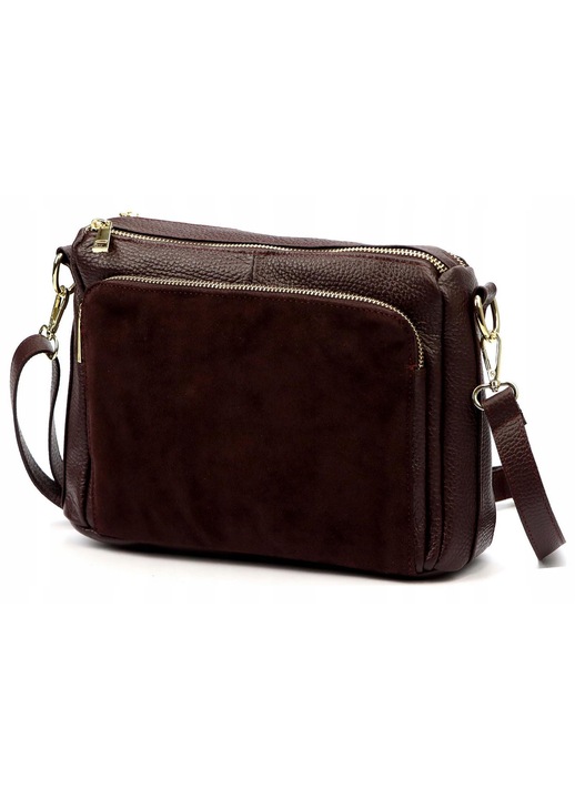 Geanta dama Vera Pelle A0 piele intoarsa maro inchis ciocolatiu crossbody