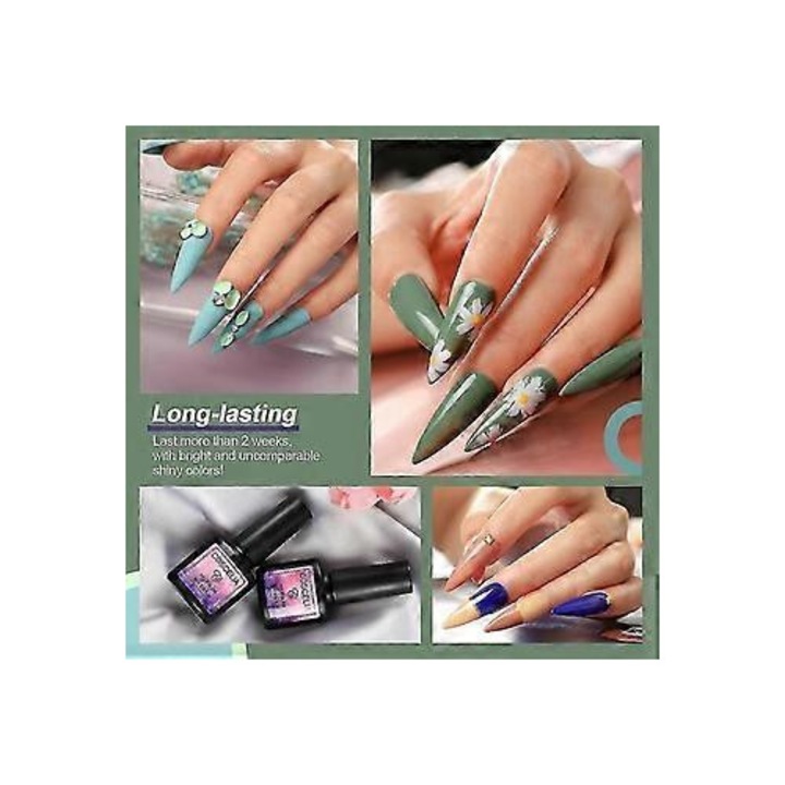 Set manichiura gel UV 24W, 10 culori, alb, complet