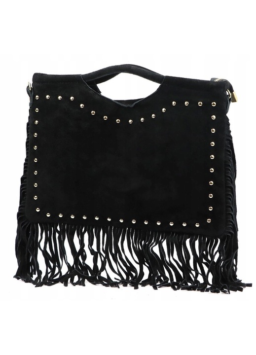 Geanta dama Vera Pelle Luka piele naturala zamsz negru 34x25x5cm