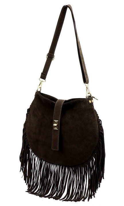Geanta dama piele intoarsa Camilla PREMIUM maro inchis