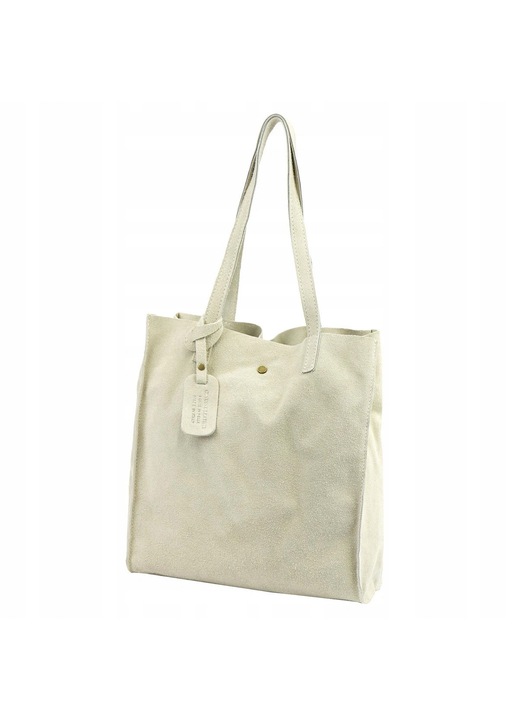 Geanta shopperbag Vera Pelle Luka, piele naturala si piele intoarsa, bej deschis, 31x33x11cm