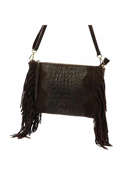 Geanta dama Vera Pelle Croco piele intoarsa maro inchis 30x20cm