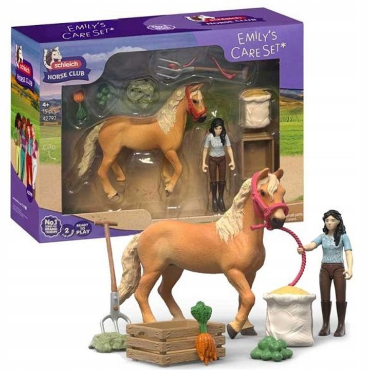 Комплект за грижа за кон Schleich Horse Club Емили, фигурка, аксесоари, бял