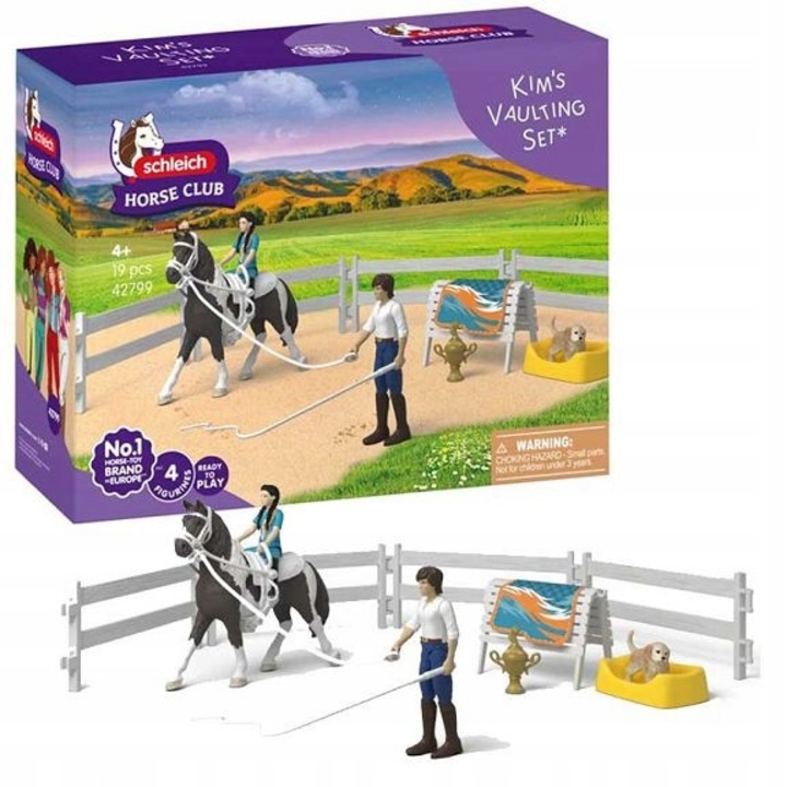 Комплект за езда Schleich Horse Club Ким с кон, треньор и кученце, многоцветен, 27 части