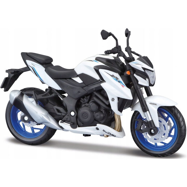 Maisto Suzuki GSX S750 motorkerékpár modell, fekete-fehér, 15x10x7cm