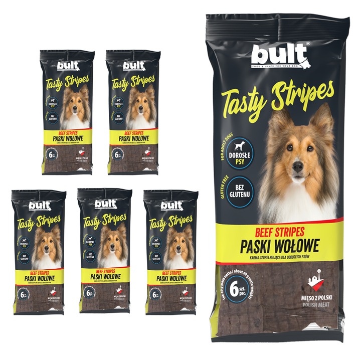 Bult Tasty Stripes, мек снакс за кучета, говеждо, 5x60g, без глутен