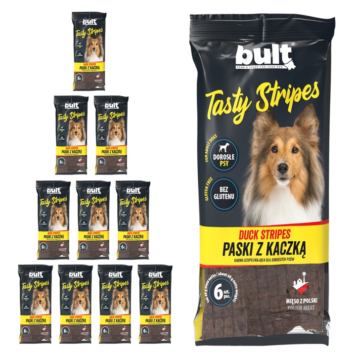 Bult Tasty Stripes награда за куче, 86% месо, патешко, 10x60g