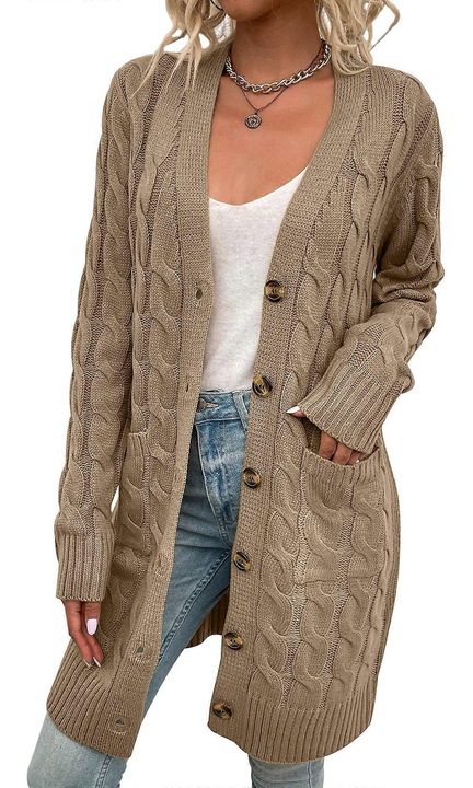 Cardigan dama tricotat cu nasturi, kaki