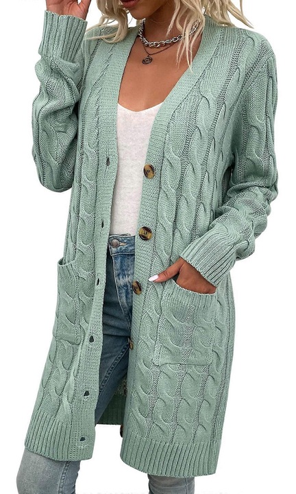 Cardigan dama tricotat model torsade verde fasole