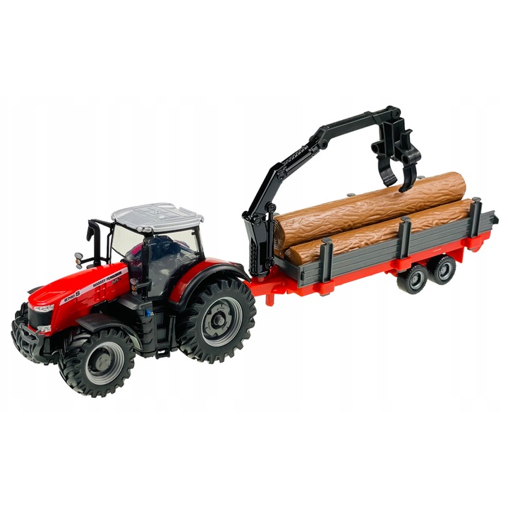 Bburago Massey Ferguson 8740S fém traktor fa pótkocsival 32x11x8cm