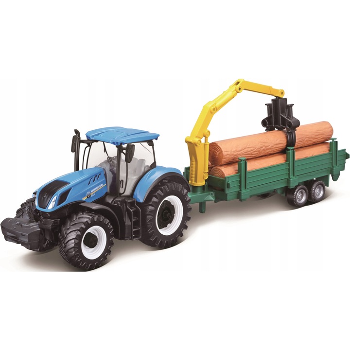 Bburago New Holland fém traktor utánfutóval, 23x7x6,5 cm